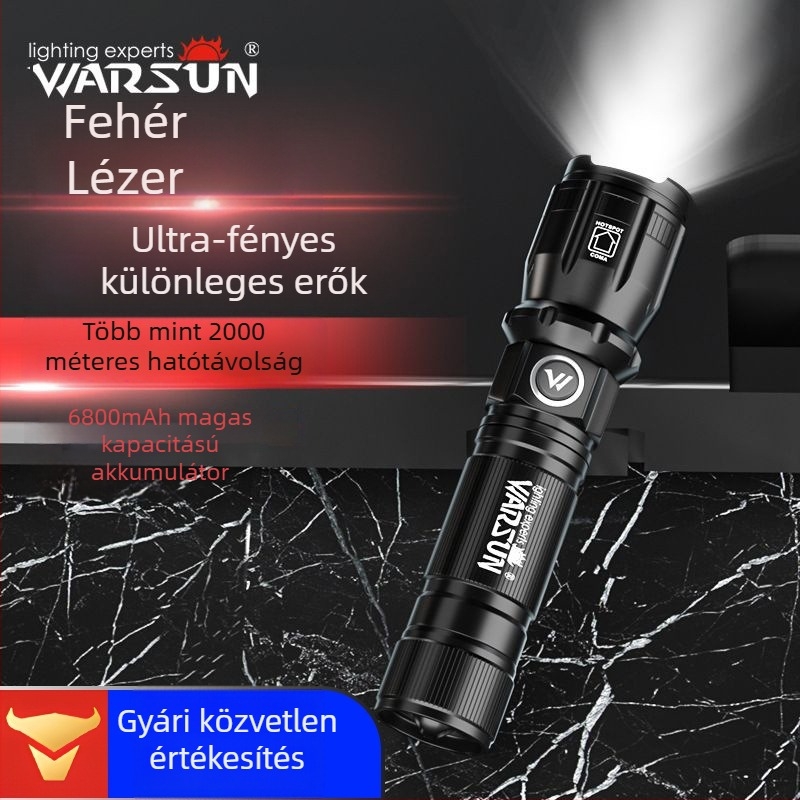 LED alumínium lámpa, akkumulátoros üzemmód, túláram elleni védelem, hatótávolság több mint 500 méter, licencelhető magáncímke
