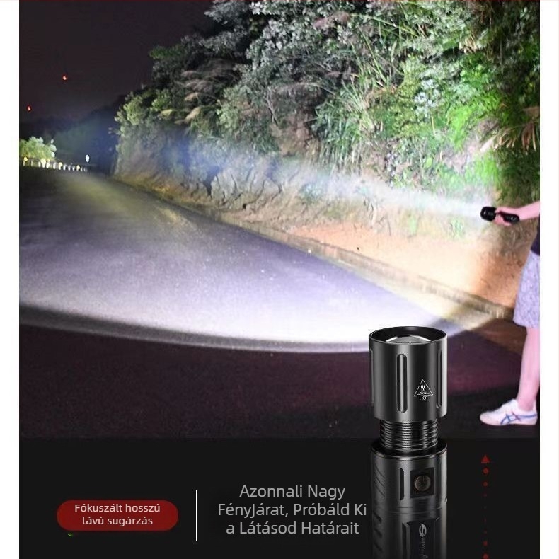 T40 LED zseblámpa, újratölthető, 5000mAh akkumulátor, 20W, 350+ lm, 500m hatótáv, alumínium ötvözet
