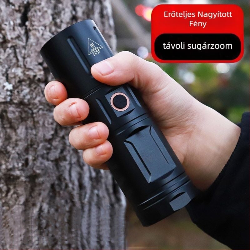 T40 LED zseblámpa, újratölthető, 5000mAh akkumulátor, 20W, 350+ lm, 500m hatótáv, alumínium ötvözet