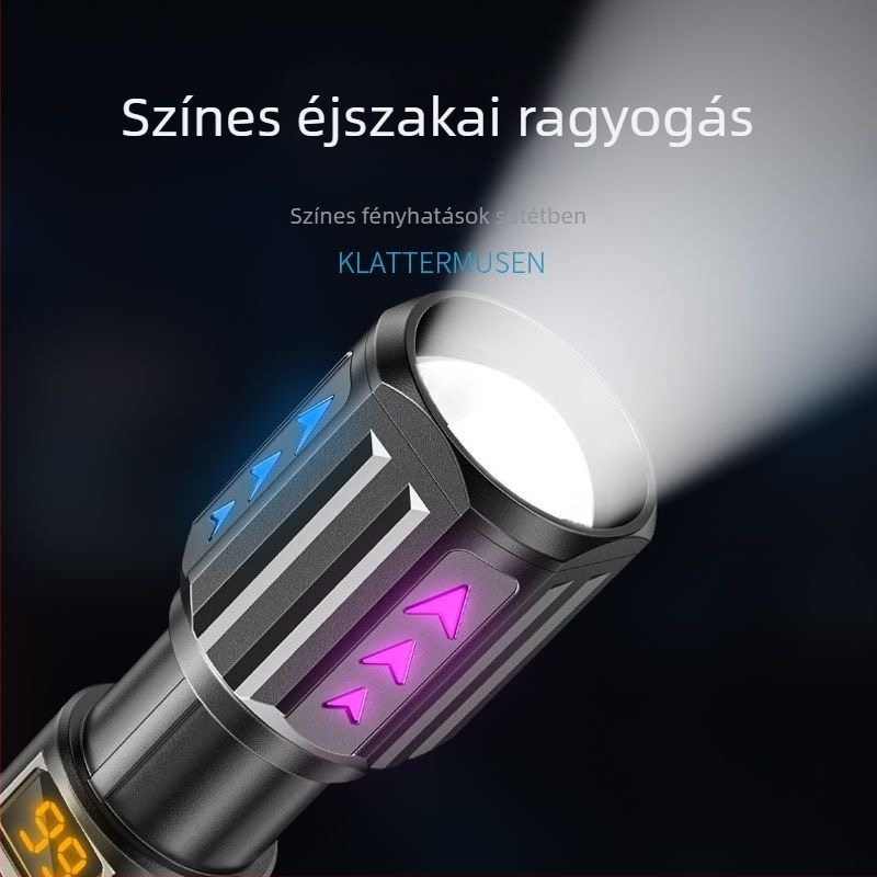 Szabadban használt LED zseblámpa teleszkópos zoommal, 10W, 1200mAh, kézi hajtású
