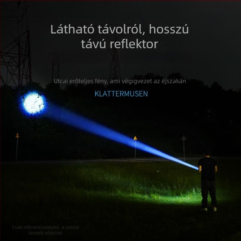 Szabadban használt LED zseblámpa teleszkópos zoommal, 10W, 1200mAh, kézi hajtású