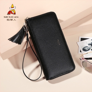 Valódi bőr clutch táska cipzárral, hosszú pénztárca-stílus, városi egyszerűség, koreai stílus, tél 2024 kiadás