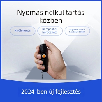 LED vészlámpa zseblámpa, USB-töltésű, állítható fókusz, hosszú hatótávolság 500 m felett, alumínium ötvözet test