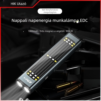 Alumínium ötvözetű LED elemlámpa, hordozható munkalámpa, 10W, 1000mAh, napelemes töltés, mágneses rögzítés, hatótávolság ≥ 500m