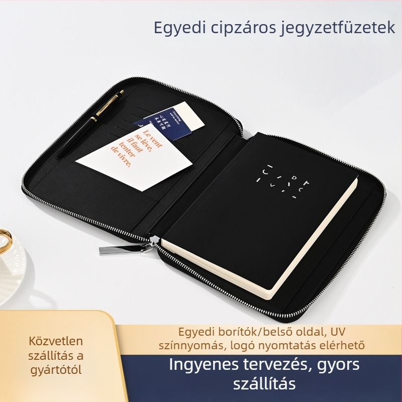 PU borítóval rendelkező jegyzetfüzet, fém csatos zár, Dowling papír, 80 g/m², 50–100 oldal, üzleti stílus