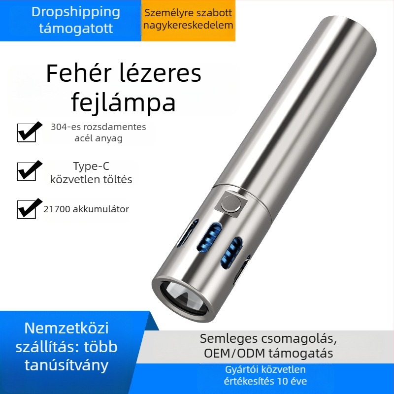 Rozsdamentes acél LED elemlámpa, 40W, újratölthető, kézi töltés, hatótáv 500 m, 4800mAh