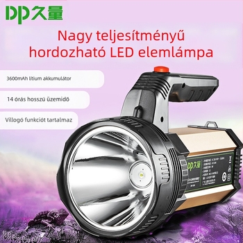 7313 LED elemlámpa, alumínium ötvözet test, 3600 mAh akkumulátor, 8W, 100–200 m hatótávolság
