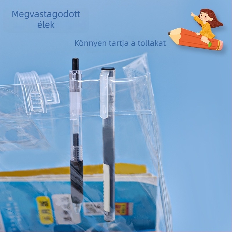 Átlátszó PVC dokumentumtáska csattal záródással, diákoknak, vizsgákhoz és házi feladatokhoz