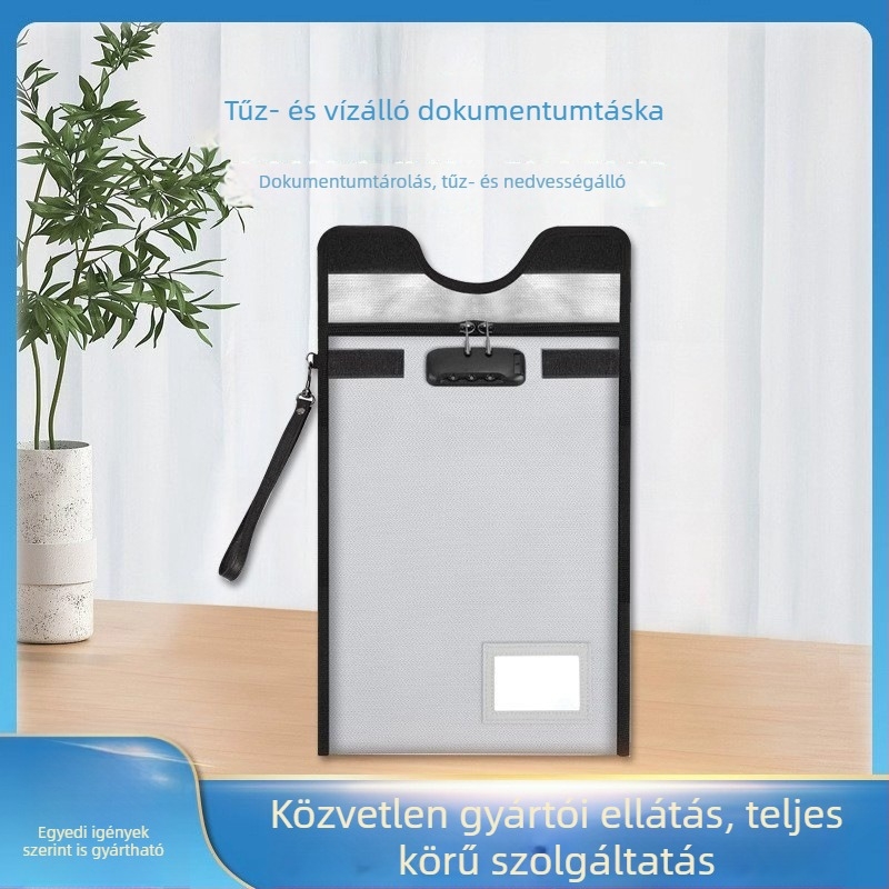 Tűzálló és vízálló irattáska iroda számára, hordozható cipzáros szervező, szilikon-kompozit anyagból