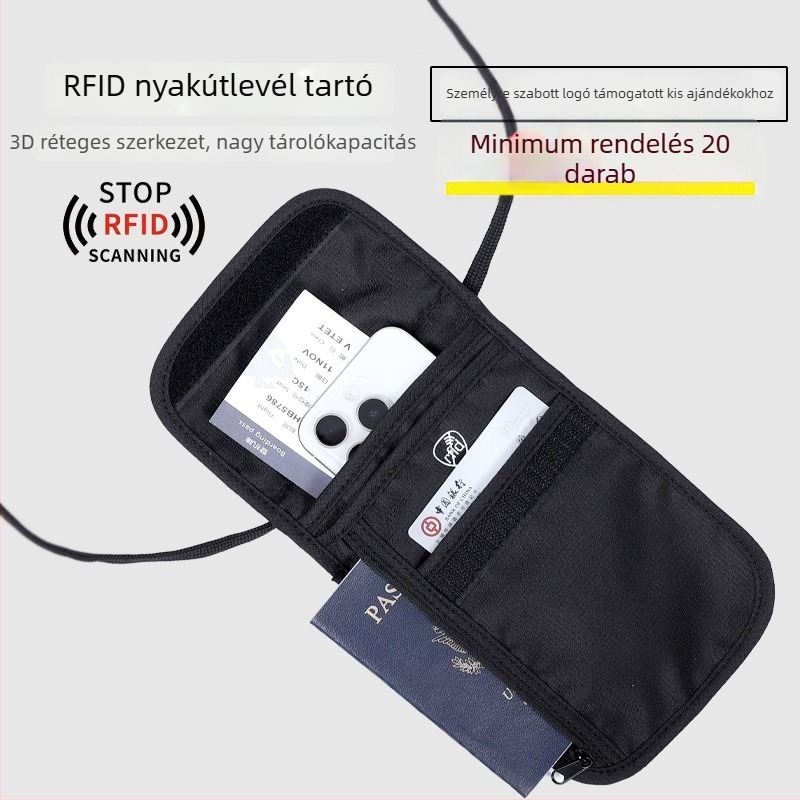 RFID útlevél tartó, multifunkcionális antifurt crossbody táska, útlevél és dokumentumok számára, Oxford anyagból, vízálló, lélegző