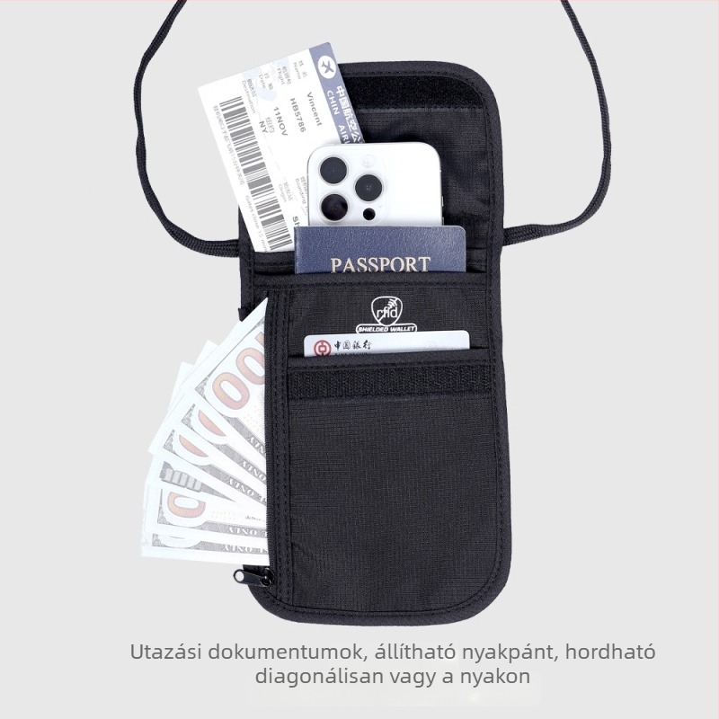 RFID útlevél tartó, multifunkcionális antifurt crossbody táska, útlevél és dokumentumok számára, Oxford anyagból, vízálló, lélegző