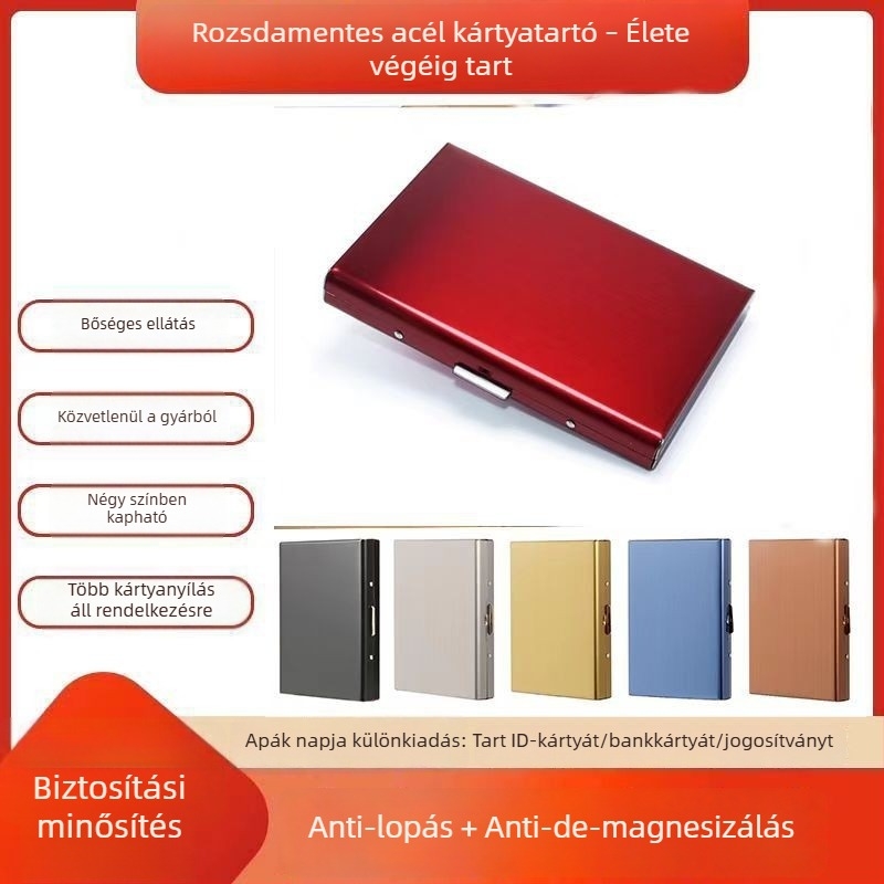 Rozsdamentes acélból készült kártyatartó több rekesszel, RFID blokkoló, akordeon-stílusú kártyatartó bankkártyákhoz – fekete, ezüst, arany