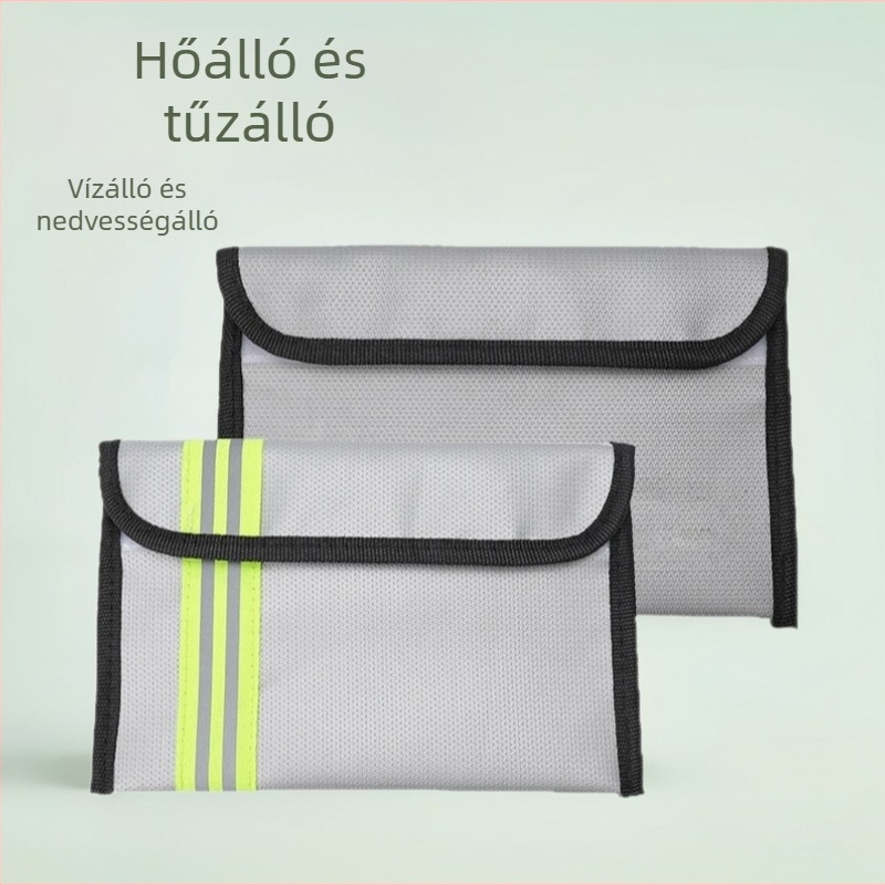 Hőálló és tűzálló dokumentumtáska, vízálló, cipzárral záródó, téglalap alakú – útlevél, szerződések és számlák tárolására