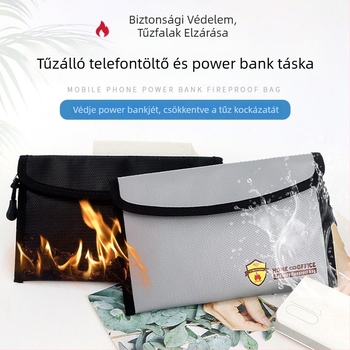 Tűzálló irattároló táska cipzárral, téglalap alakú, anyagok: Liquid Silicone Cloth + Fiberglass Cloth + Aluminum Foil, Iratok és értékek tárolására, iroda és otthon