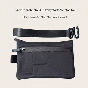 RFID-védett kártyatartó pénztárca érmetartóval, mini táskával és telefontartóval – poliészter, kockás minta, vízálló és ultrakönnyű, uniszex