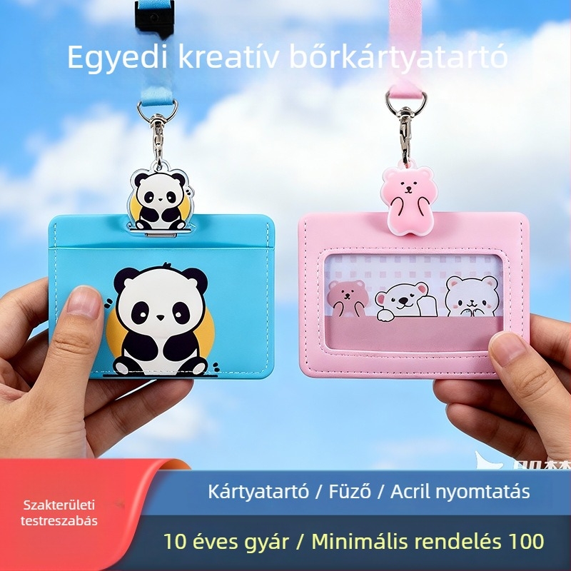 PU imitációs bőrsártyatartó pánttal, rajzfilm stílus, több kártyahely, védőtok