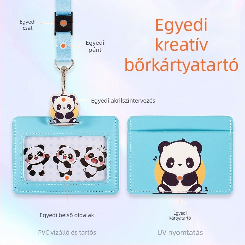 PU imitációs bőrsártyatartó pánttal, rajzfilm stílus, több kártyahely, védőtok