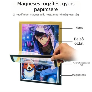Mágneses fotókeret A3, lyukasztás nélkül; tanúsítványok és üzleti engedélyek megjelenítéséhez; A4-es védőfedél; puha mágneses keret plakátokhoz; 8K