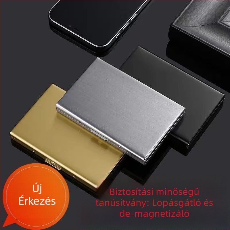 Rozsdamentes acélból készült kártyatartó, egyszínű, uniszex, üzleti ingázás stílusú, PVC bélés, 1 hajtás, összecsukható, lopás elleni védelem és antimagnetikus védelem, mindennapi használatra