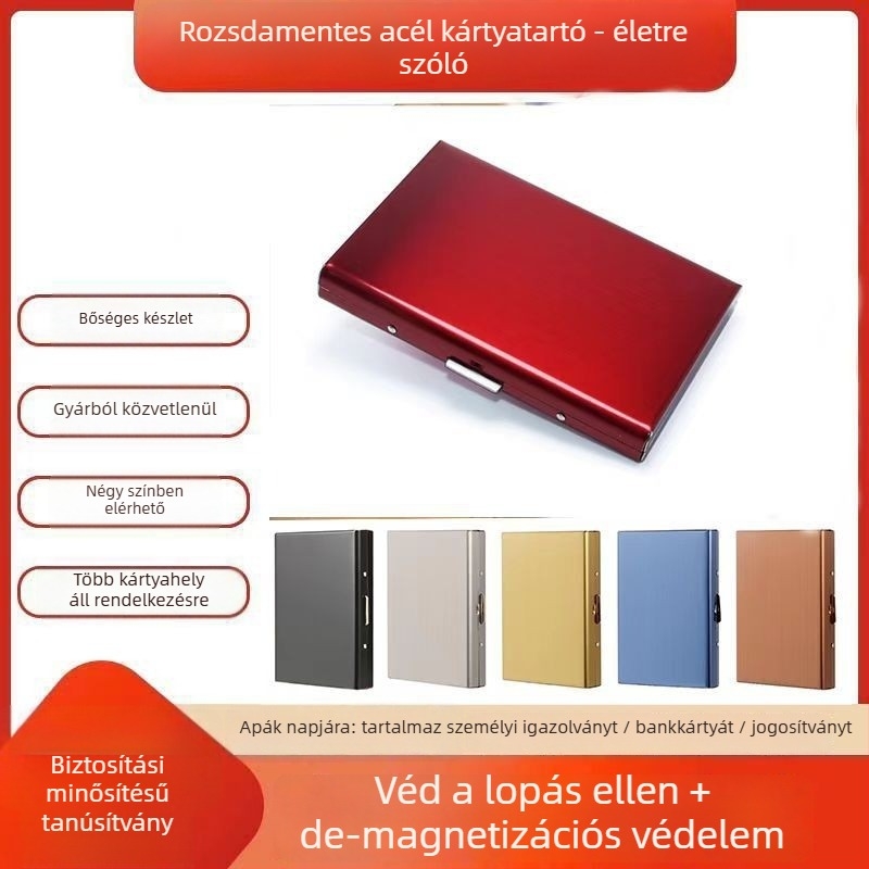 Rozsdamentes acélból készült kártyatartó, egyszínű, uniszex, üzleti ingázás stílusú, PVC bélés, 1 hajtás, összecsukható, lopás elleni védelem és antimagnetikus védelem, mindennapi használatra