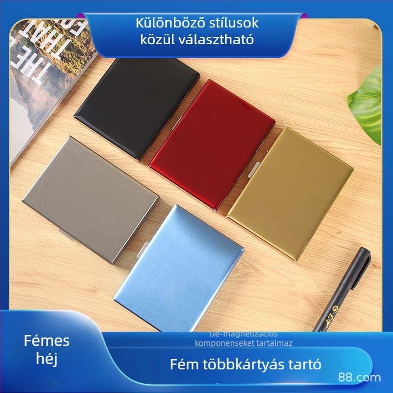 Rozsdamentes acélból készült kártyatartó, egyszínű, uniszex, üzleti ingázás stílusú, PVC bélés, 1 hajtás, összecsukható, lopás elleni védelem és antimagnetikus védelem, mindennapi használatra