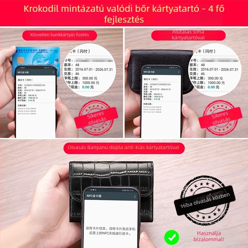 Női valódi bőrből készült kártyatartó, kompakt kétoldalas dizájn, Banya Nu márka, lopás elleni funkció és több kártyahely