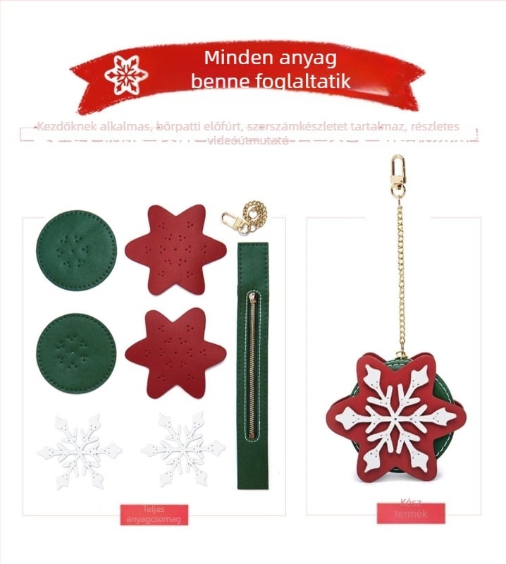 PU bőrből készült érme-tárca, kerek formájú, cipzáras záródás, tájkép mintázat, Snowflake Coin Purse modell