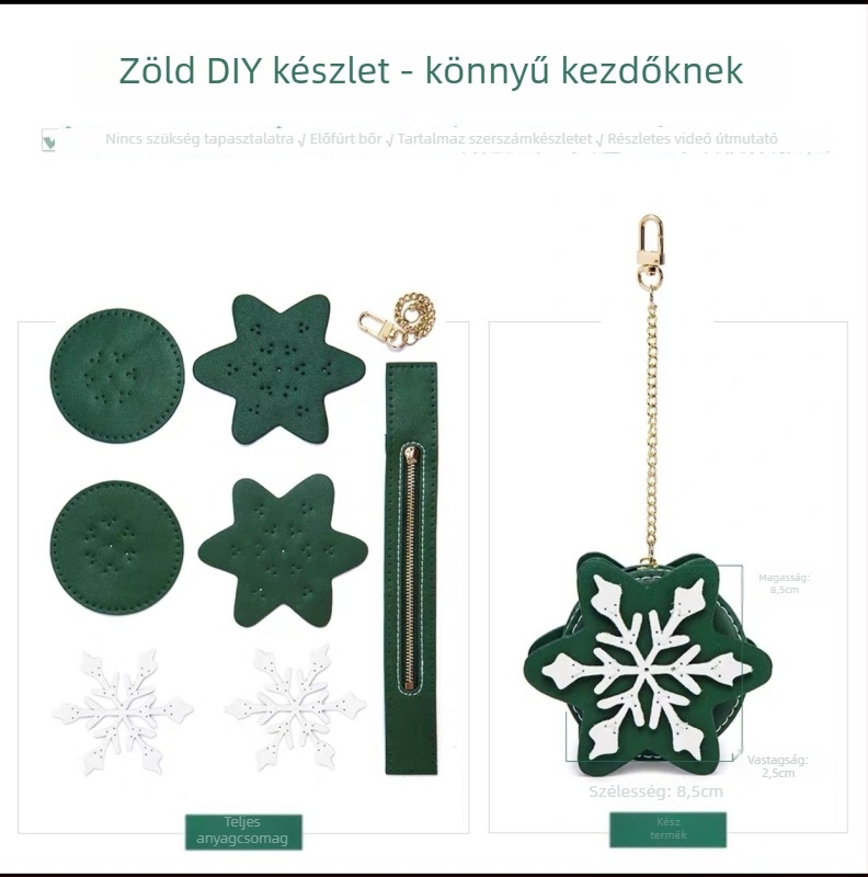 PU bőrből készült érme-tárca, kerek formájú, cipzáras záródás, tájkép mintázat, Snowflake Coin Purse modell
