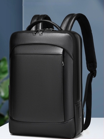 Férfi bőrből készült laptop hátizsák, első osztályú marhabőr, bővíthető, 20–35 L kapacitás, 16 colos laptophoz, ívelt vállpántok, Oxford bélés