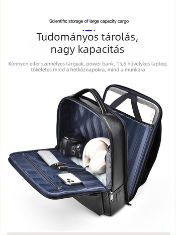 Férfi bőrből készült laptop hátizsák, első osztályú marhabőr, bővíthető, 20–35 L kapacitás, 16 colos laptophoz, ívelt vállpántok, Oxford bélés