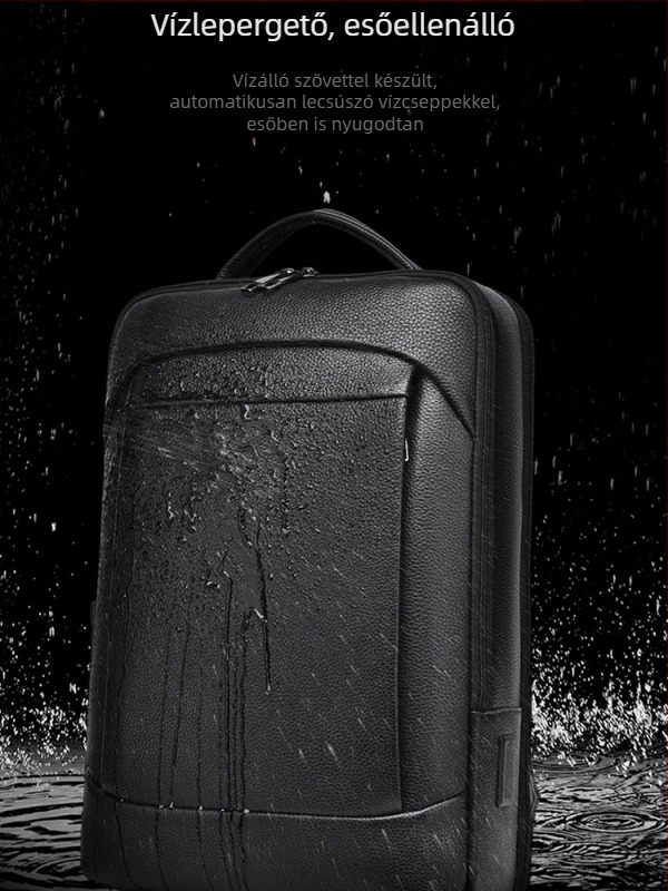 Férfi bőrből készült laptop hátizsák, első osztályú marhabőr, bővíthető, 20–35 L kapacitás, 16 colos laptophoz, ívelt vállpántok, Oxford bélés
