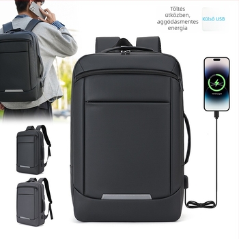 Férfi laptop hátizsák, nagy kapacitású, vízálló anyag, USB bővítés, ívelt vállpántok, 20-35 L