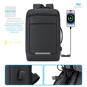 Férfi laptop hátizsák, nagy kapacitású, vízálló anyag, USB bővítés, ívelt vállpántok, 20-35 L