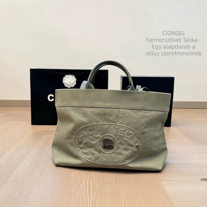 Denim tote táska, henger alakú, uniszex dizájn, cipzáras zseb