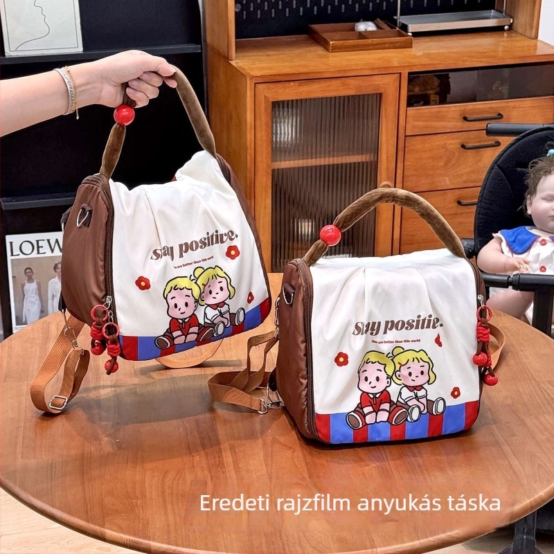 Utazó anyuka táska: pelus és cumisüveg tároló, poliészter, lélegző, vízálló, ívelt vállpánt