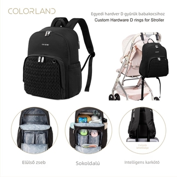 COLORLAND anyák hátizsákja — nylon, városi minimalista stílus, ívelt vállpántok, tej tárolása