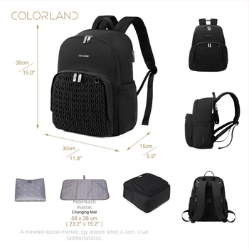 COLORLAND anyák hátizsákja — nylon, városi minimalista stílus, ívelt vállpántok, tej tárolása