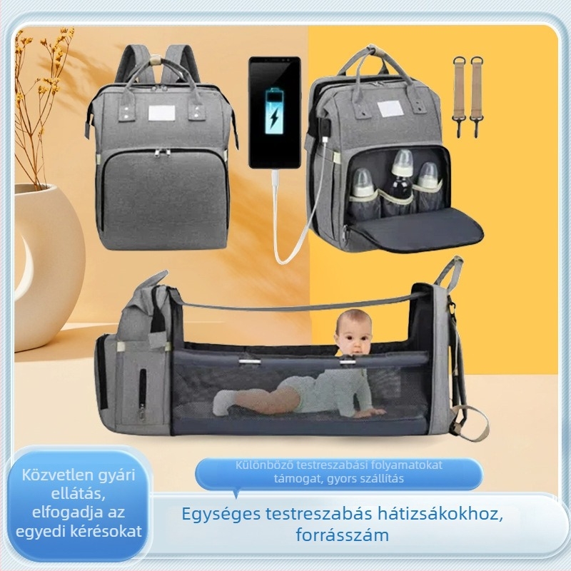 Anyasági hátizsák, nagy kapacitású 20–35L, Oxford anyag, cipzáras nyitás, belső cipzáras zseb, dupla vállpántok
