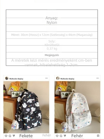 Iskolai hátizsák lányoknak, nylon, 20–35L, animációs mintával, ergonomikus hátsó panel