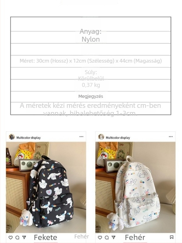 Iskolai hátizsák lányoknak, nylon, 20–35L, animációs mintával, ergonomikus hátsó panel