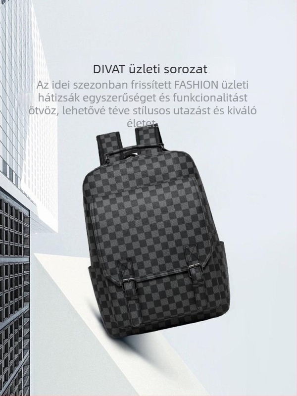Férfi üzleti hátizsák nagy kapacitású, kockás minta, PU anyag, 20–35 L, 13 hüvelykes laptophoz, antibakteriális, üzleti elit stílus