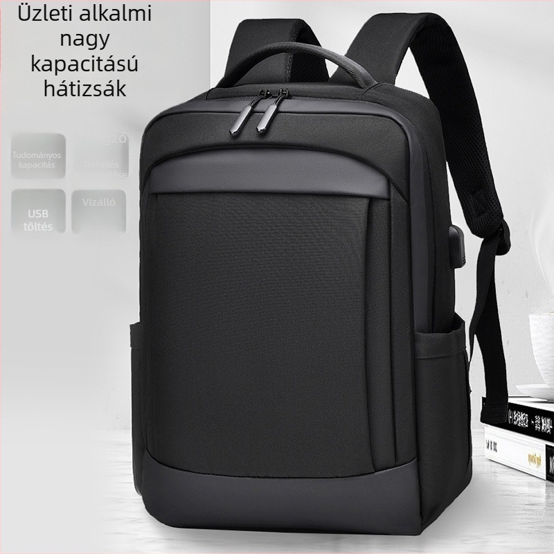 Uniszex üzleti laptop hátizsák, bővíthető, vízálló, Oxford anyagból, légpárnás vállpántokkal, kompatibilis 15‑inch laptophoz