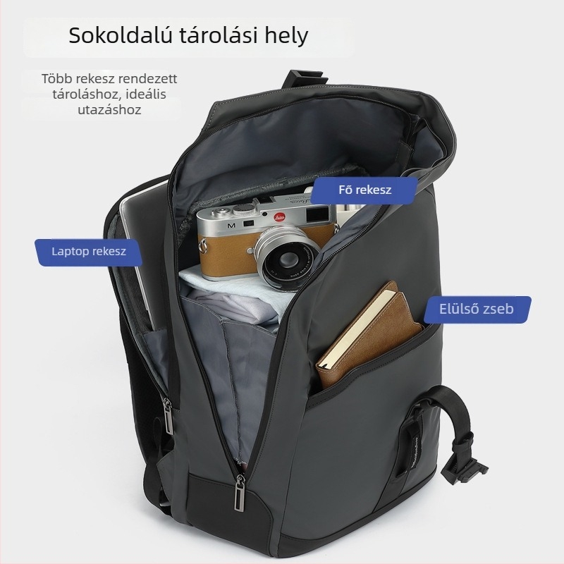 Roll-Top bővülő hátizsák üzleti utazásokhoz, vízálló nylon, 36–55L kapacitás, léggömbös vállpántok, multifunkcionális commuter hátizsák