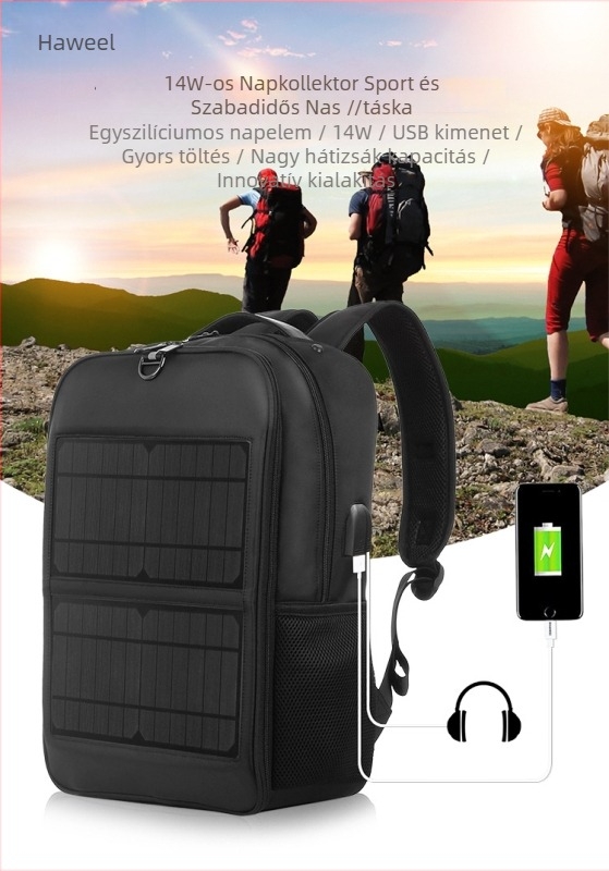 Kültéri sportokra szánt hátizsák, 20–35 L kapacitás, poliészter anyag, 14 hüvelykes laptophoz, ívelt vállpántok