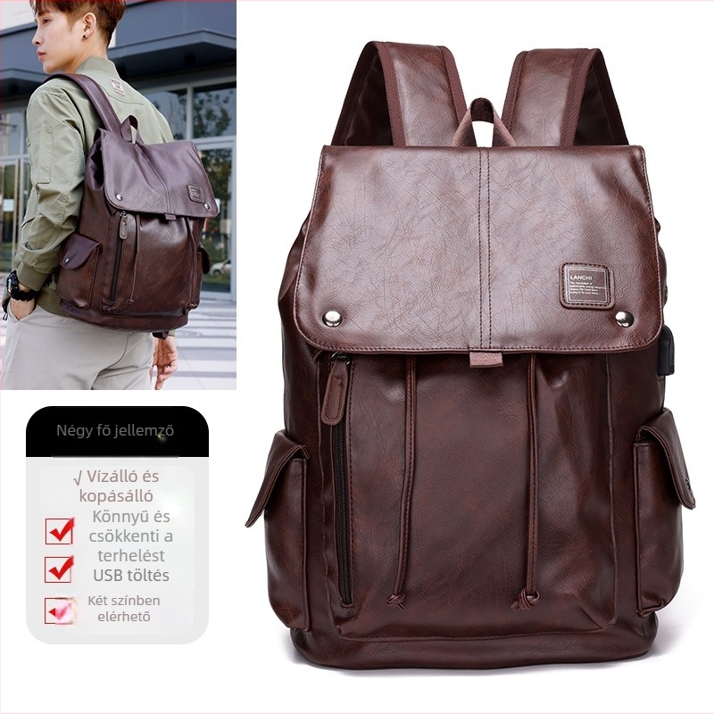 PU bőrtáska üzleti utazáshoz, retro stílusú hátizsák, uniszex, 20–35L, 16 hüvelykes laptophoz