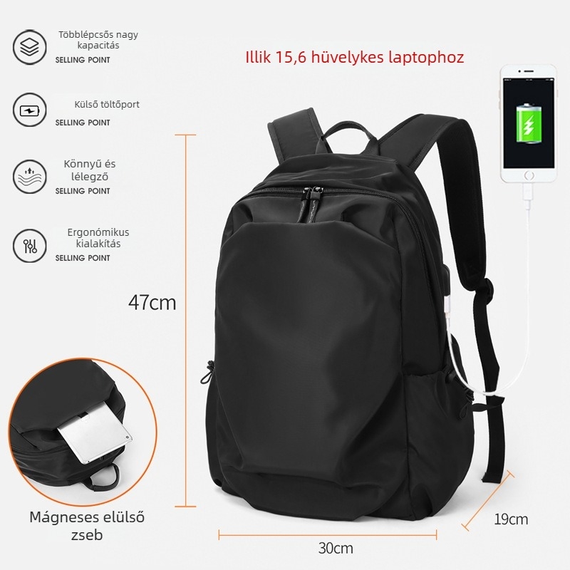 Hátizsák 20–35L, lélegző anyag, ívelt vállpántok, laptopzseb, ideális utazásokhoz.