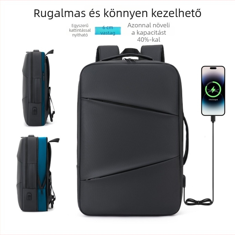 Víztaszító bevonatú laptop hátizsák, bővíthető, 20–35L, 15 hüvelykes laptophoz, kopásálló