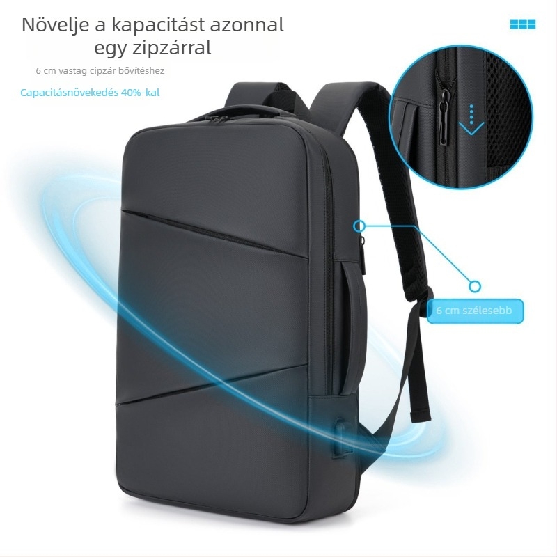 Víztaszító bevonatú laptop hátizsák, bővíthető, 20–35L, 15 hüvelykes laptophoz, kopásálló