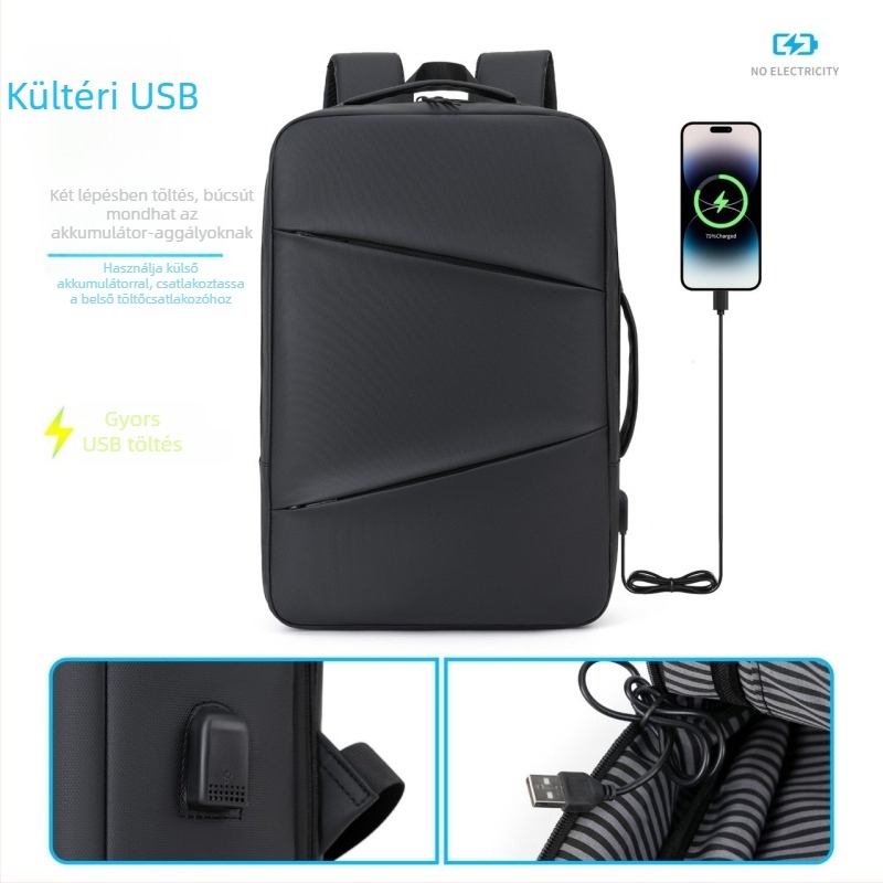 Víztaszító bevonatú laptop hátizsák, bővíthető, 20–35L, 15 hüvelykes laptophoz, kopásálló