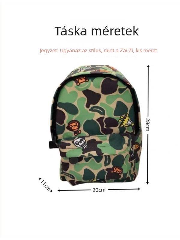 Otaku-stílusú kamuflázzal ellátott majom motívumos hátizsák - uniszex, nejlonból, szabadidős utazásokhoz